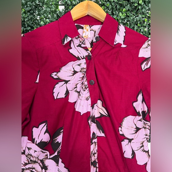 Anthropologie Maeve Floral Dagmar Red Pink/White Floral Shirt Dress Size 8 - Picture 2 of 12